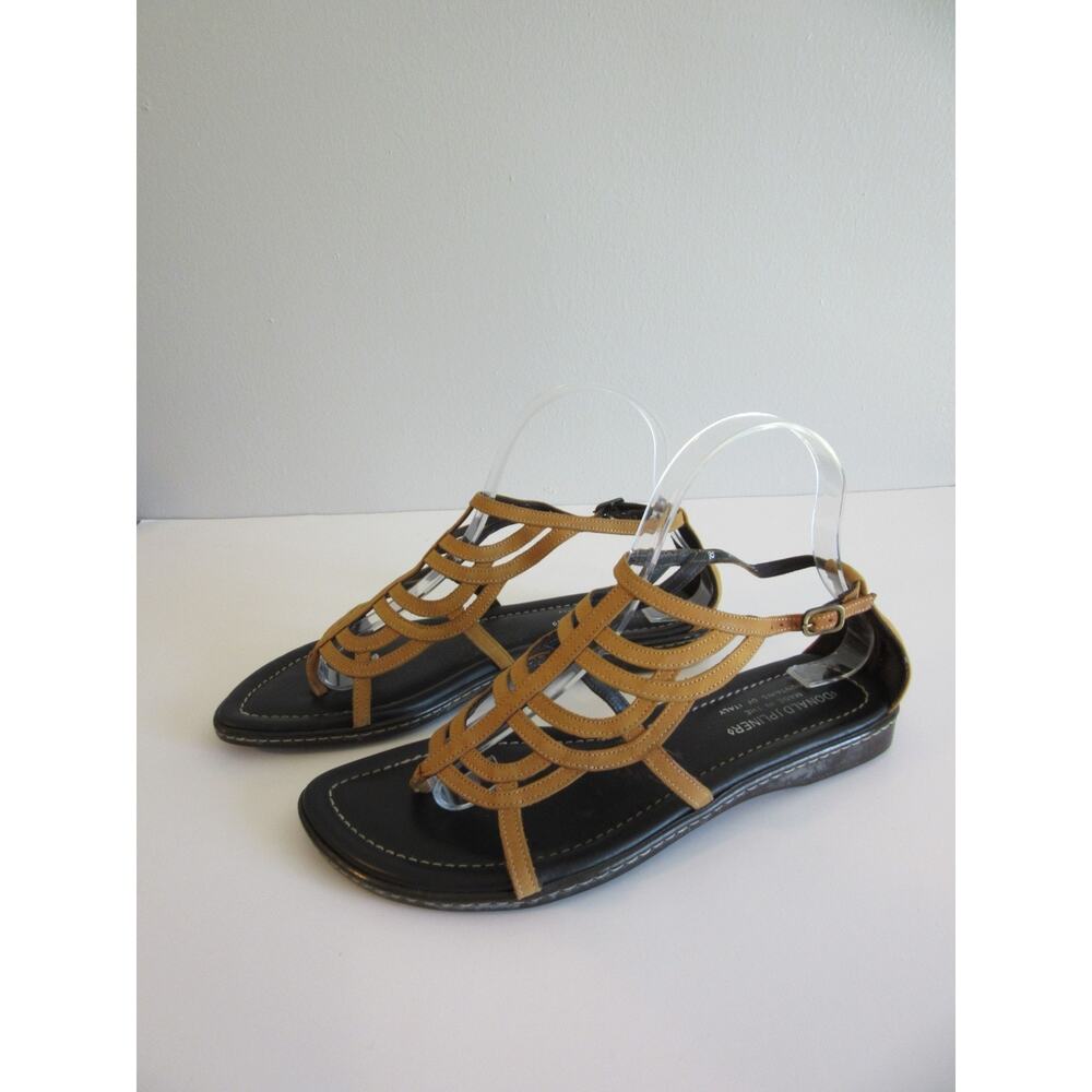 DONALD J PLINER Yellow Leather Strappy 8 Buckle Closure Italy Flat Sandals